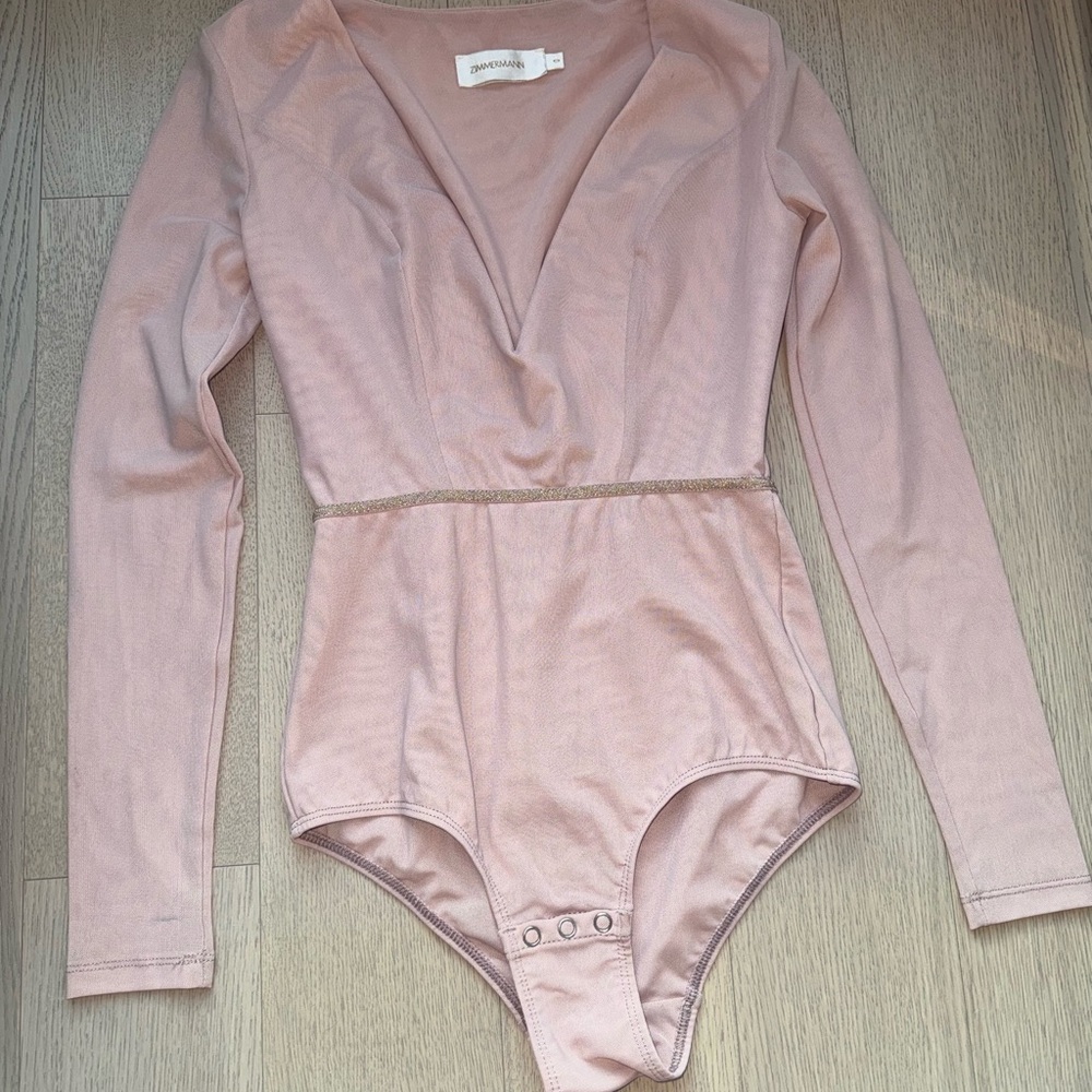 Zimmermann Dusty Pink Long-Sleeve V-Neck Bodysuit